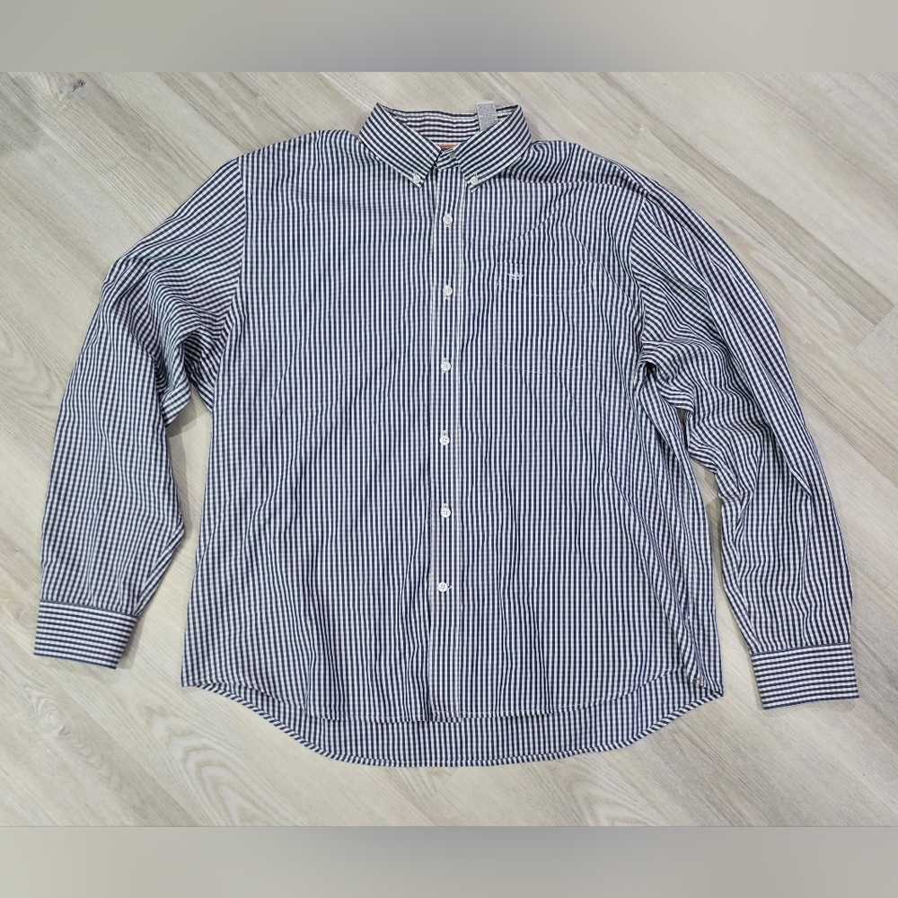 Dockers Men's Blue and White Checkered Shirt Size XL